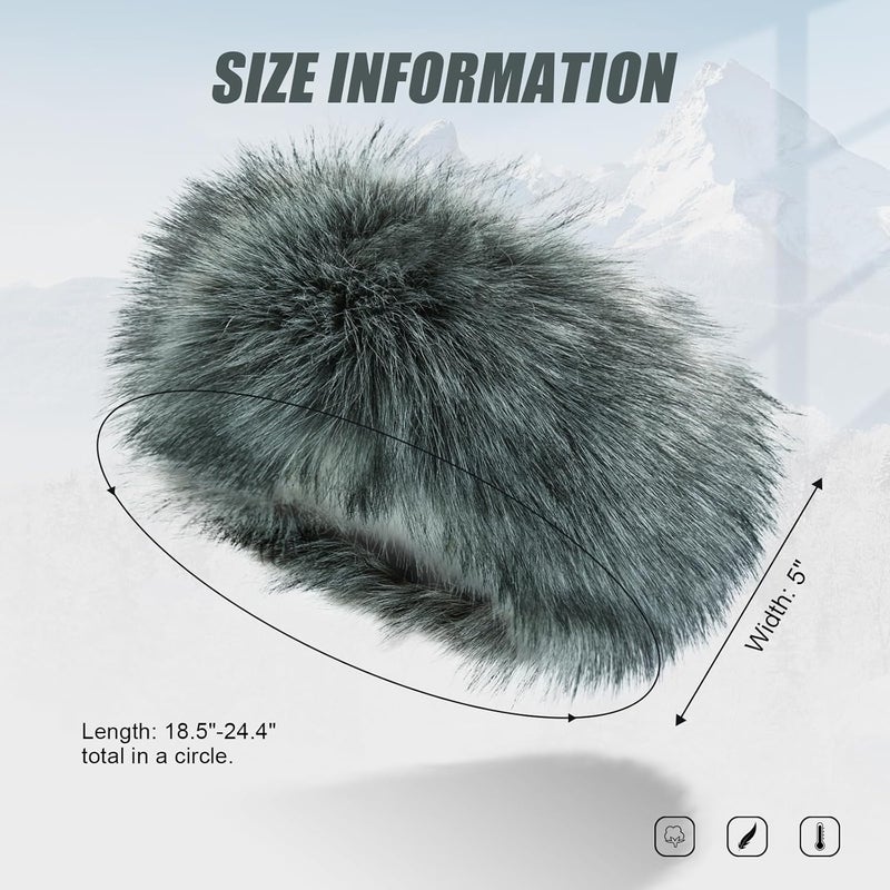 RANOME Faux Fur Headband for Women Elastic Fuzzy Thick Earmuffs Winter Headwrap Ear Muffs Furry Ear Warmers Cold Weather (Grey) - Image 4